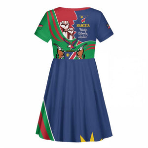 Namibia Independence Day Kid Short Sleeve Dress Coat Of Arms Curve Style