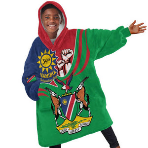 Namibia Independence Day KId Wearable Blanket Hoodie Coat Of Arms Curve Style