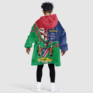 Namibia Independence Day KId Wearable Blanket Hoodie Coat Of Arms Curve Style