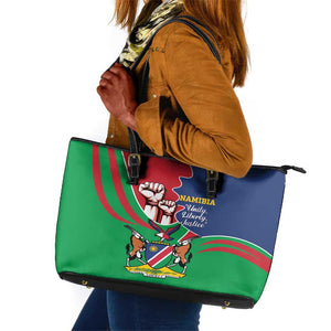 Namibia Independence Day Leather Tote Bag Coat Of Arms Curve Style