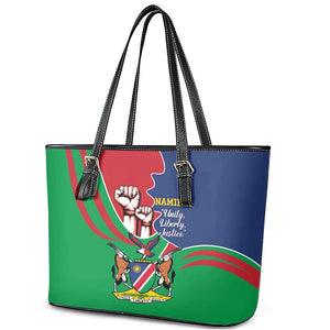 Namibia Independence Day Leather Tote Bag Coat Of Arms Curve Style