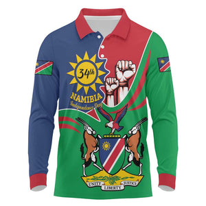 Namibia Independence Day Long Sleeve Polo Shirt Coat Of Arms Curve Style