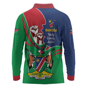 Namibia Independence Day Long Sleeve Polo Shirt Coat Of Arms Curve Style