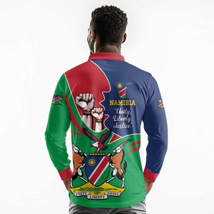 Namibia Independence Day Long Sleeve Polo Shirt Coat Of Arms Curve Style