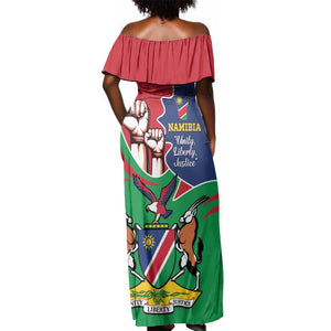 Namibia Independence Day Off Shoulder Maxi Dress Coat Of Arms Curve Style