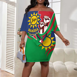 Namibia Independence Day Off Shoulder Short Dress Coat Of Arms Curve Style LT14