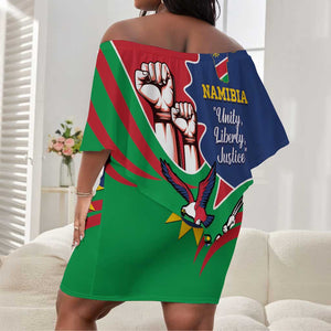 Namibia Independence Day Off Shoulder Short Dress Coat Of Arms Curve Style LT14