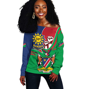 Namibia Independence Day Off Shoulder Sweater Coat Of Arms Curve Style