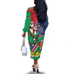 Namibia Independence Day Off The Shoulder Long Sleeve Dress Coat Of Arms Curve Style