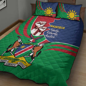 Namibia Independence Day Quilt Bed Set Coat Of Arms Curve Style