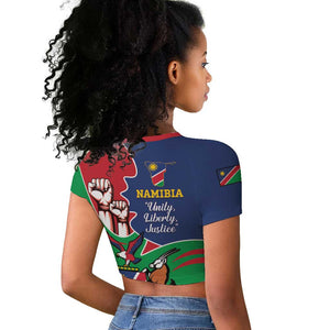 Namibia Independence Day Raglan Cropped T shirt Coat Of Arms Curve Style