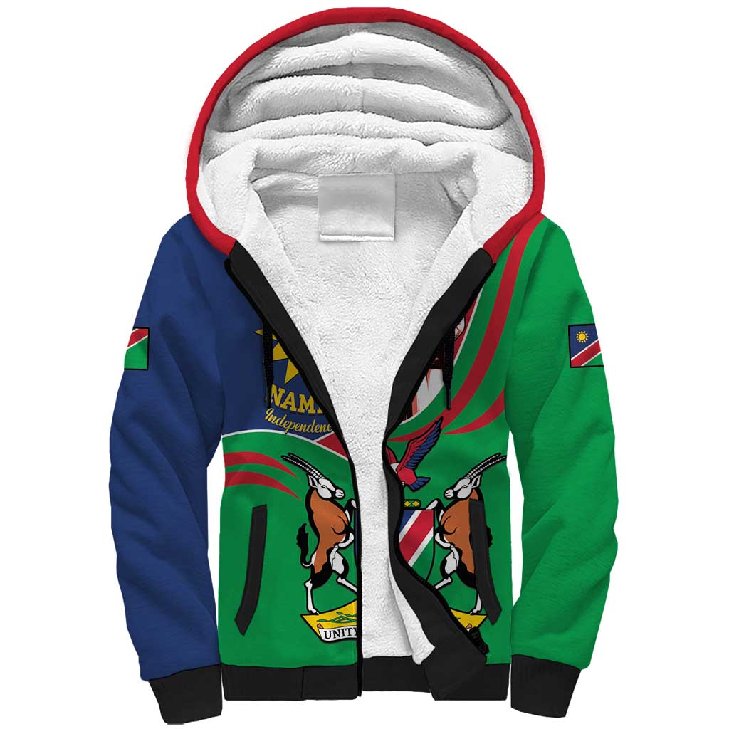 Namibia Independence Day Sherpa Hoodie Coat Of Arms Curve Style