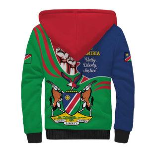 Namibia Independence Day Sherpa Hoodie Coat Of Arms Curve Style