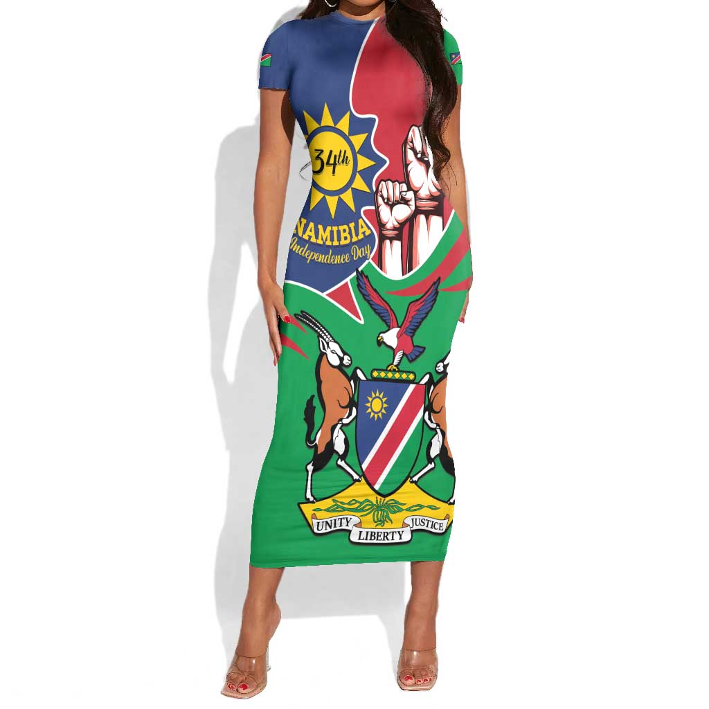 Namibia Independence Day Short Sleeve Bodycon Dress Coat Of Arms Curve Style