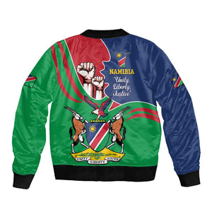 Namibia Independence Day Sleeve Zip Bomber Jacket Coat Of Arms Curve Style