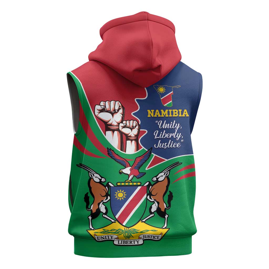 Namibia Independence Day Sleeveless Zip Hoodie Coat Of Arms Curve Style - African Pride