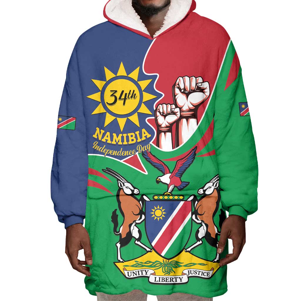 Namibia Independence Day Wearable Blanket Hoodie Coat Of Arms Curve Style