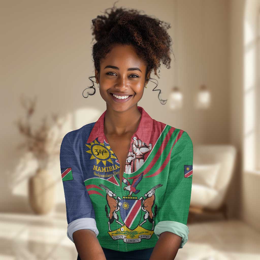 Namibia Independence Day Women Casual Shirt Coat Of Arms Curve Style