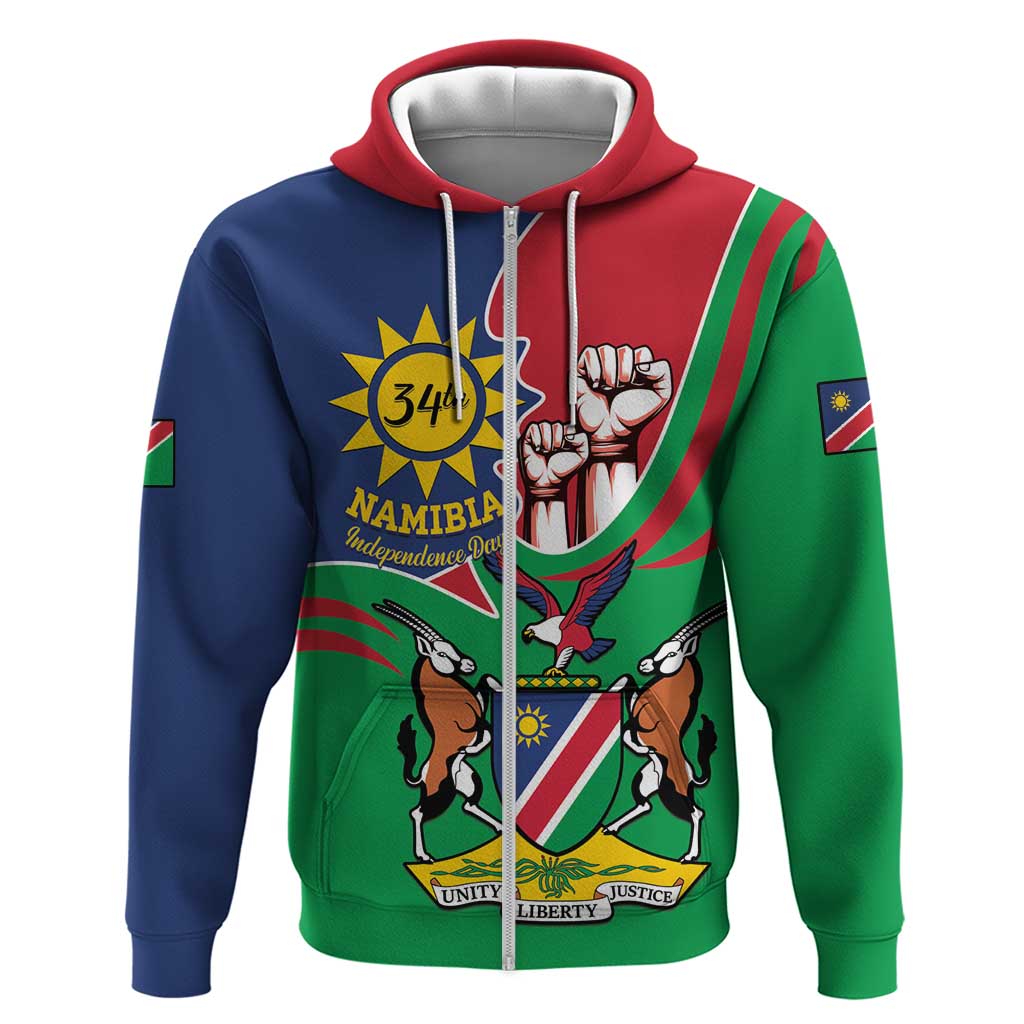 Namibia Independence Day Zip Hoodie Coat Of Arms Curve Style