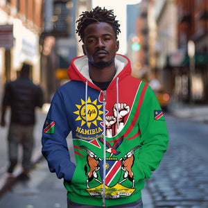 Namibia Independence Day Zip Hoodie Coat Of Arms Curve Style