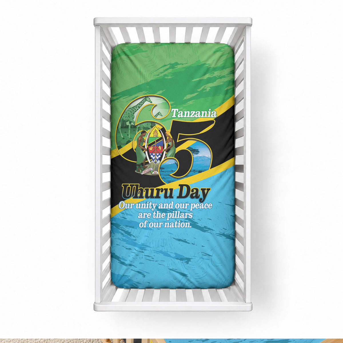 Tanzania Independence Day Baby Bed Cover Happy 65th Anniversary Grunge Flag
