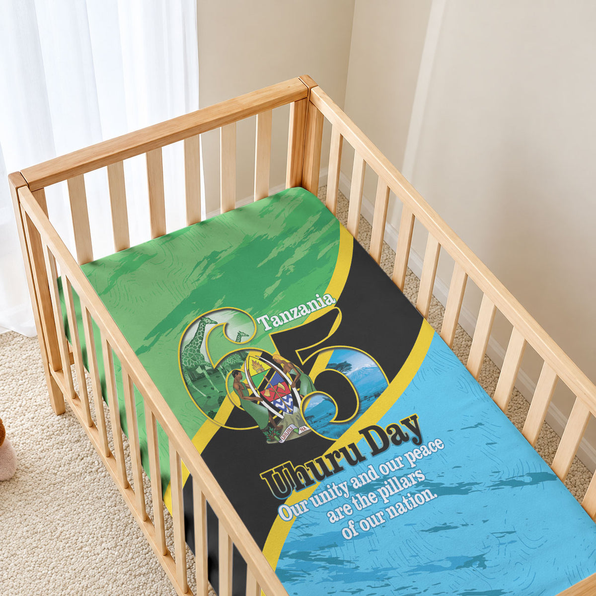 Tanzania Independence Day Baby Bed Cover Happy 65th Anniversary Grunge Flag