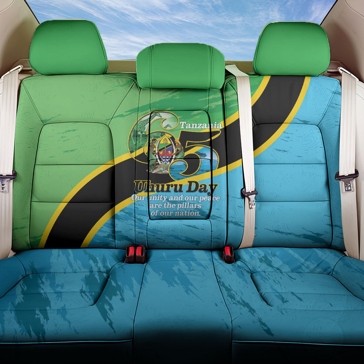 Tanzania Independence Day Back Car Seat Cover Happy 65th Anniversary Grunge Flag