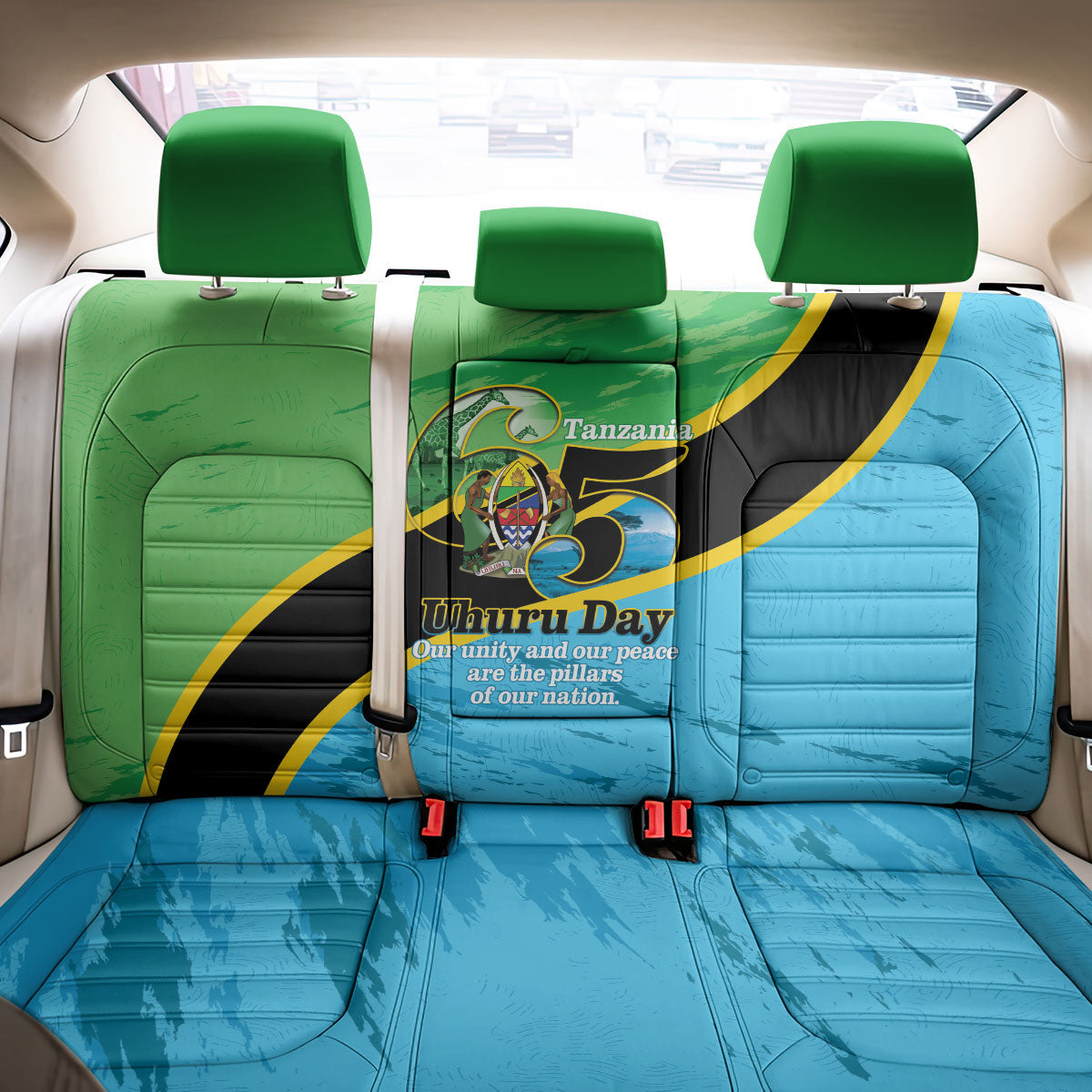 Tanzania Independence Day Back Car Seat Cover Happy 65th Anniversary Grunge Flag