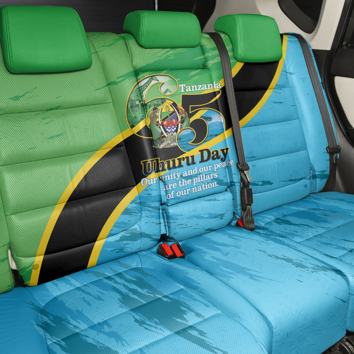 Tanzania Independence Day Back Car Seat Cover Happy 65th Anniversary Grunge Flag
