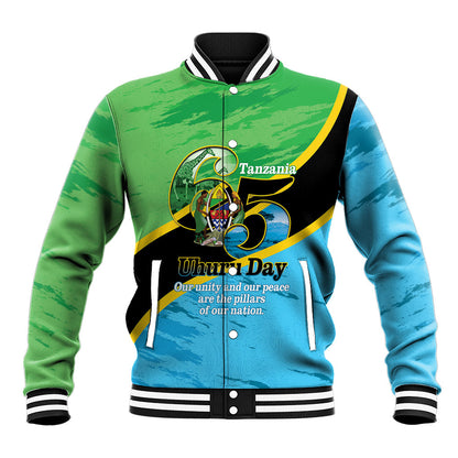 Personalized Tanzania Independence Day Baseball Jacket Happy 65th Anniversary Grunge Flag