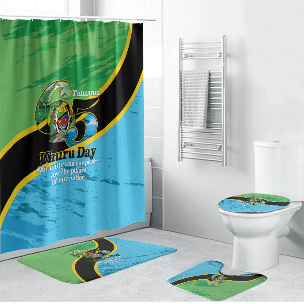 Tanzania Independence Day Bathroom Set Happy 65th Anniversary Grunge Flag