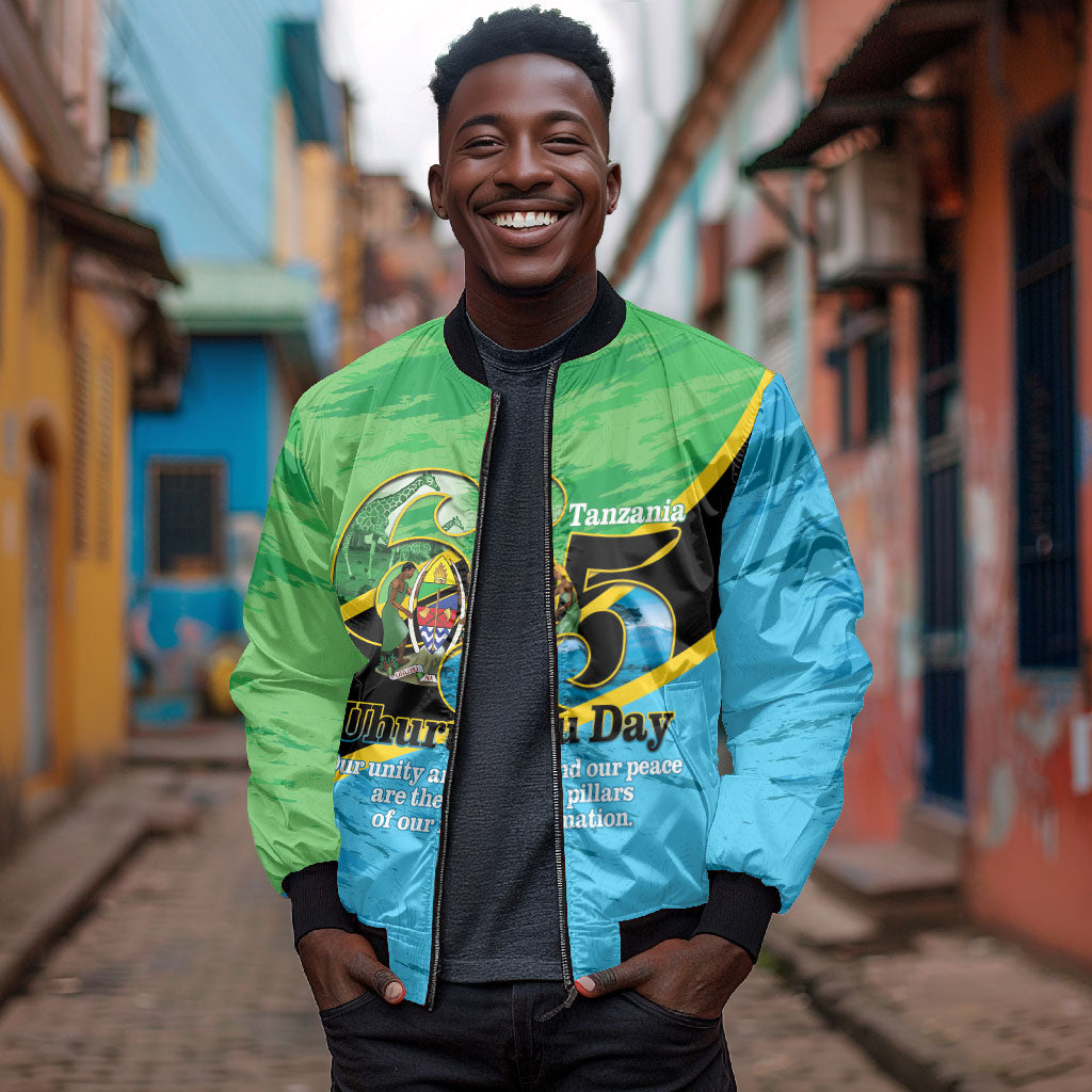 Personalized Tanzania Independence Day Bomber Jacket Happy 65th Anniversary Grunge Flag