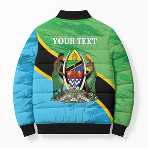 Personalized Tanzania Independence Day Bomber Puffer Jacket Happy 65th Anniversary Grunge Flag