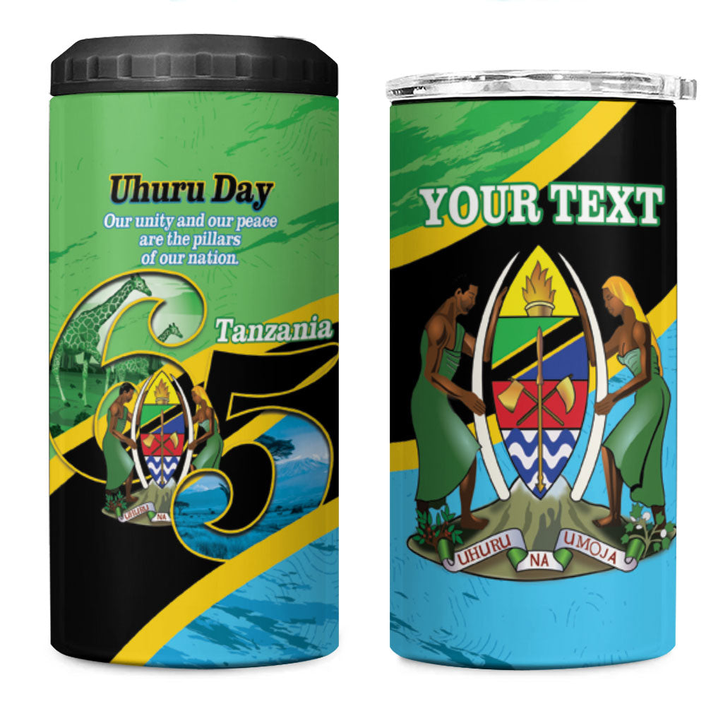 Personalized Tanzania Independence Day 4 in 1 Can Cooler Tumbler Happy 65th Anniversary Grunge Flag