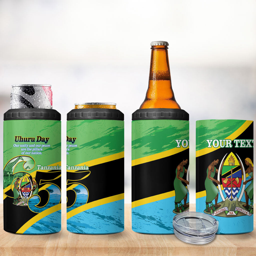 Personalized Tanzania Independence Day 4 in 1 Can Cooler Tumbler Happy 65th Anniversary Grunge Flag