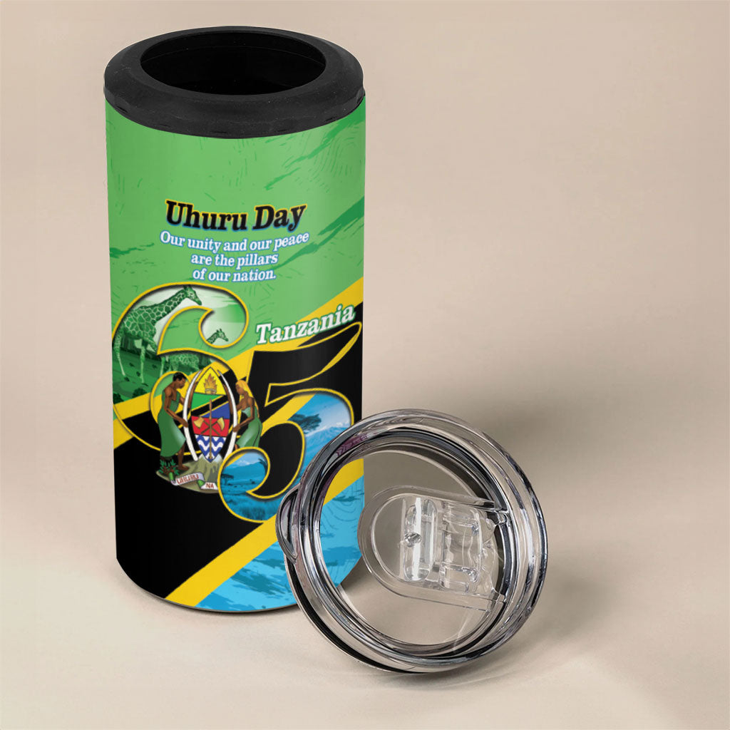 Personalized Tanzania Independence Day 4 in 1 Can Cooler Tumbler Happy 65th Anniversary Grunge Flag