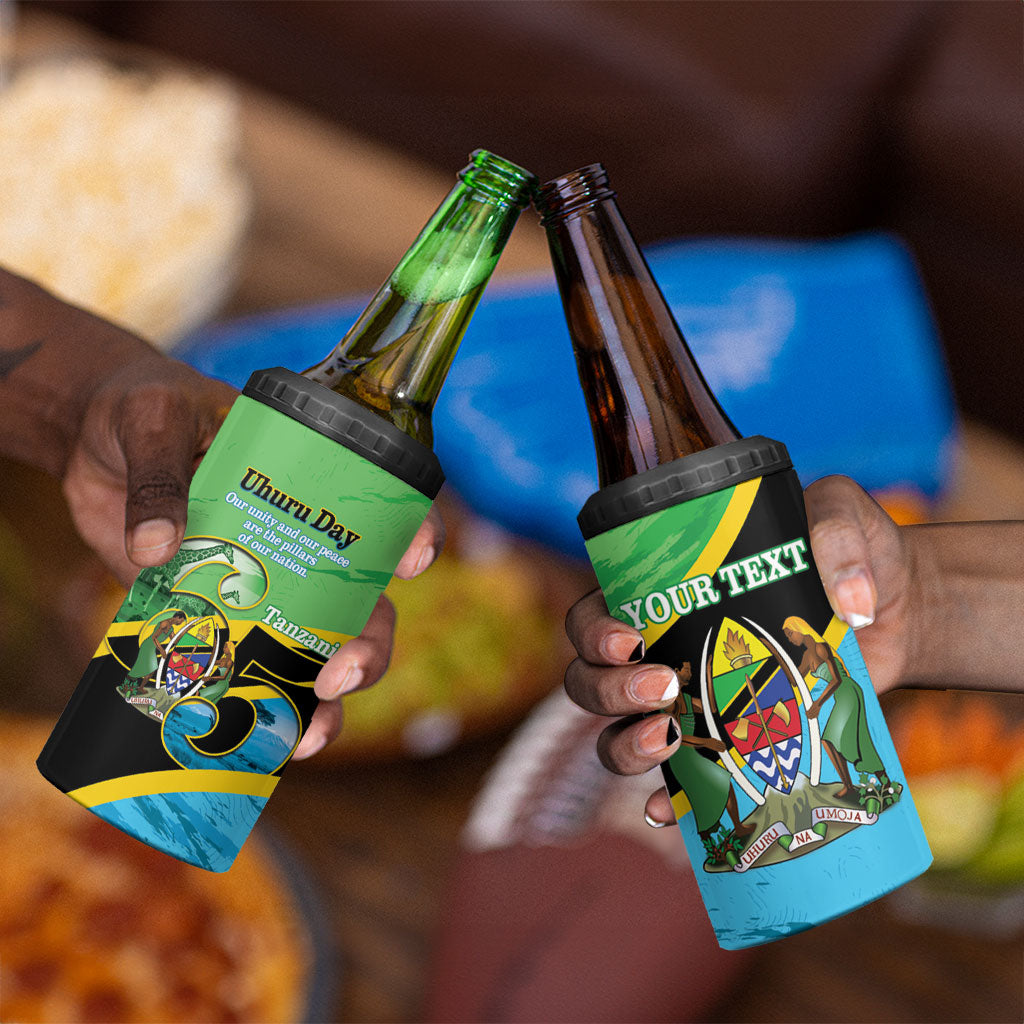 Personalized Tanzania Independence Day 4 in 1 Can Cooler Tumbler Happy 65th Anniversary Grunge Flag