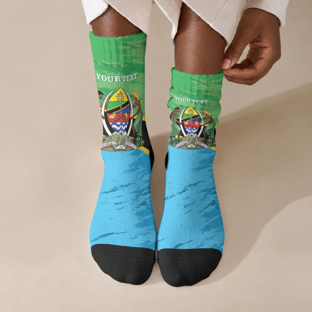Personalized Tanzania Independence Day Crew Socks Happy 65th Anniversary Grunge Flag