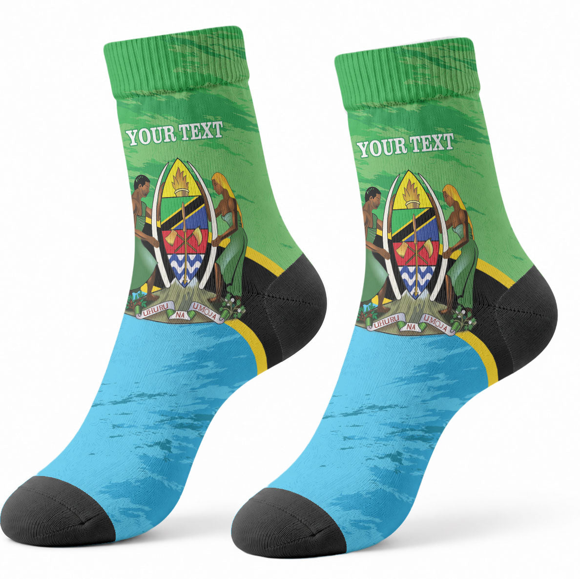 Personalized Tanzania Independence Day Crew Socks Happy 65th Anniversary Grunge Flag
