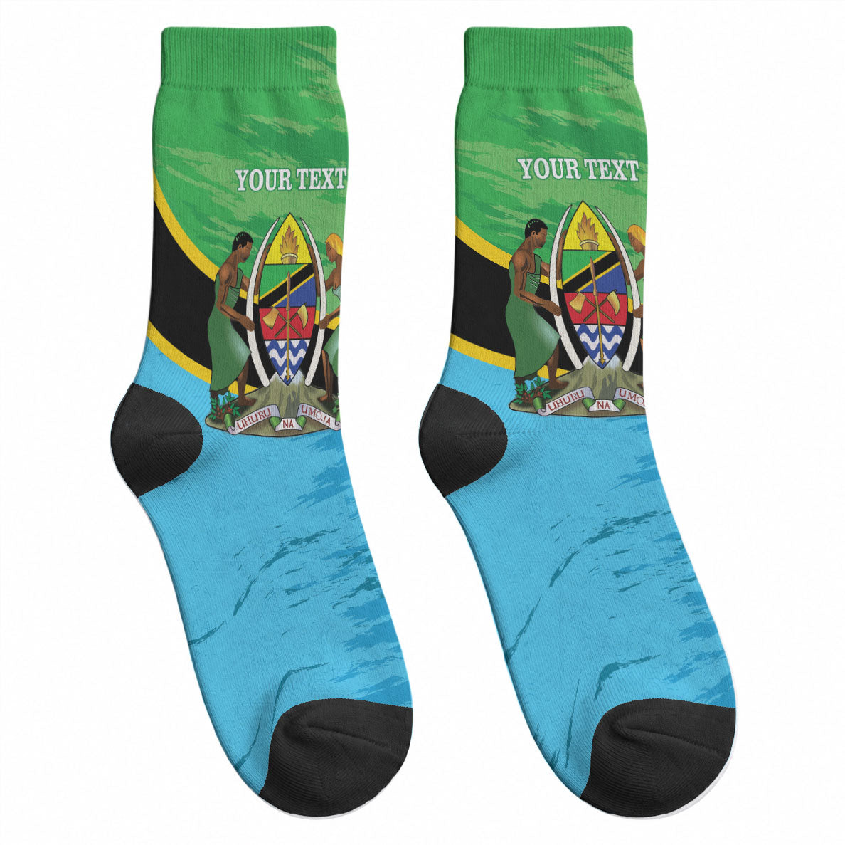 Personalized Tanzania Independence Day Crew Socks Happy 65th Anniversary Grunge Flag