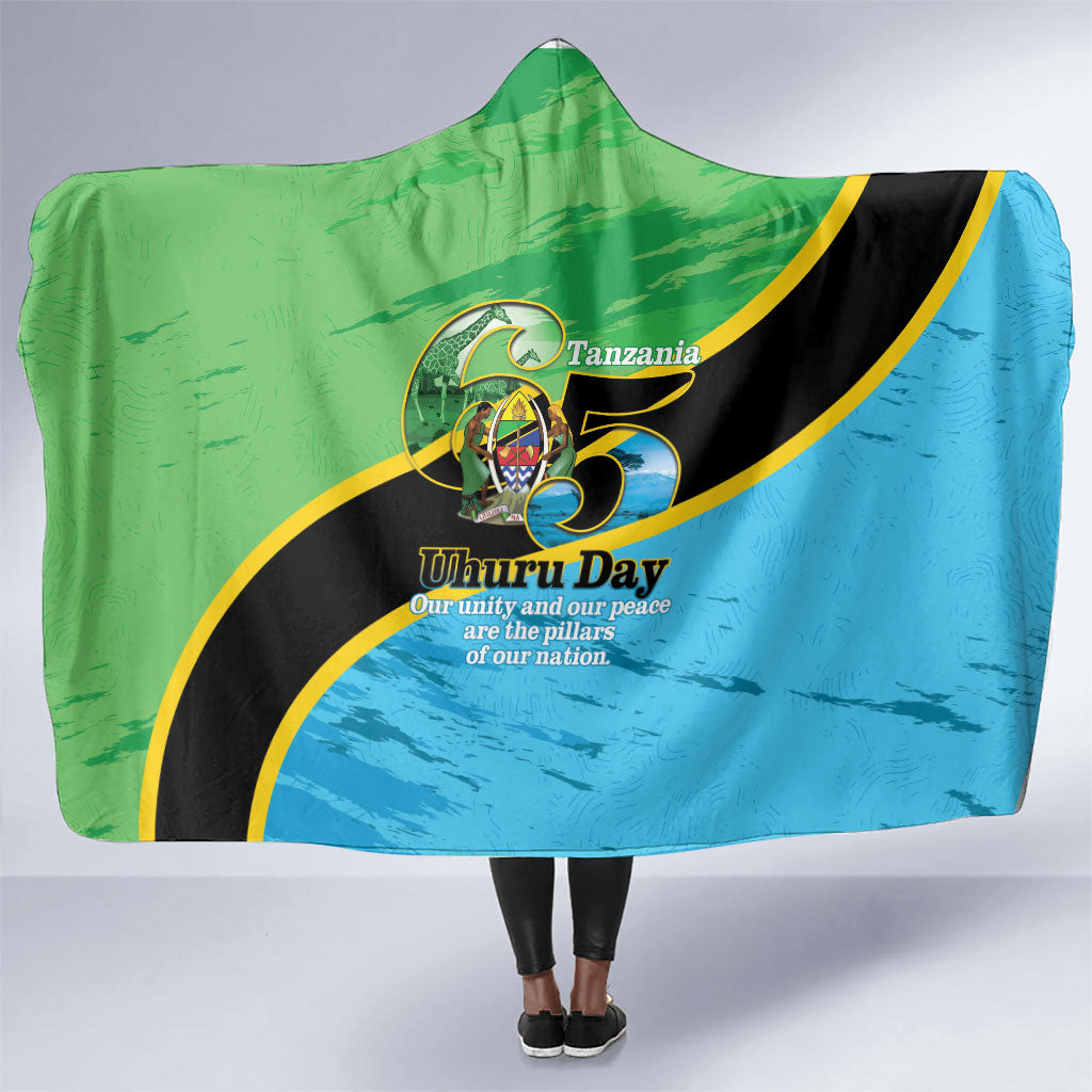 Tanzania Independence Day Hooded Blanket Happy 65th Anniversary Grunge Flag