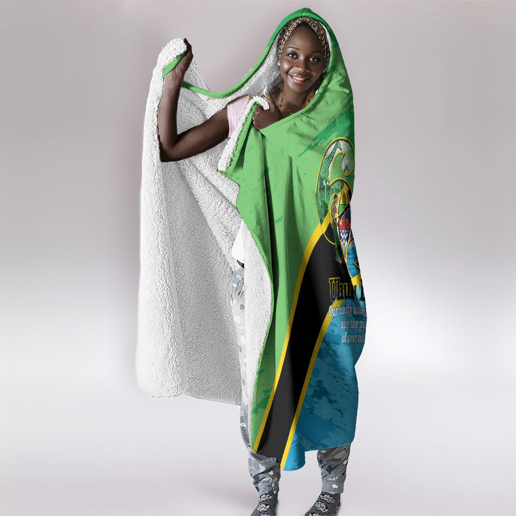 Tanzania Independence Day Hooded Blanket Happy 65th Anniversary Grunge Flag