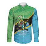 Personalized Tanzania Independence Day Long Sleeve Button Shirt Happy 65th Anniversary Grunge Flag