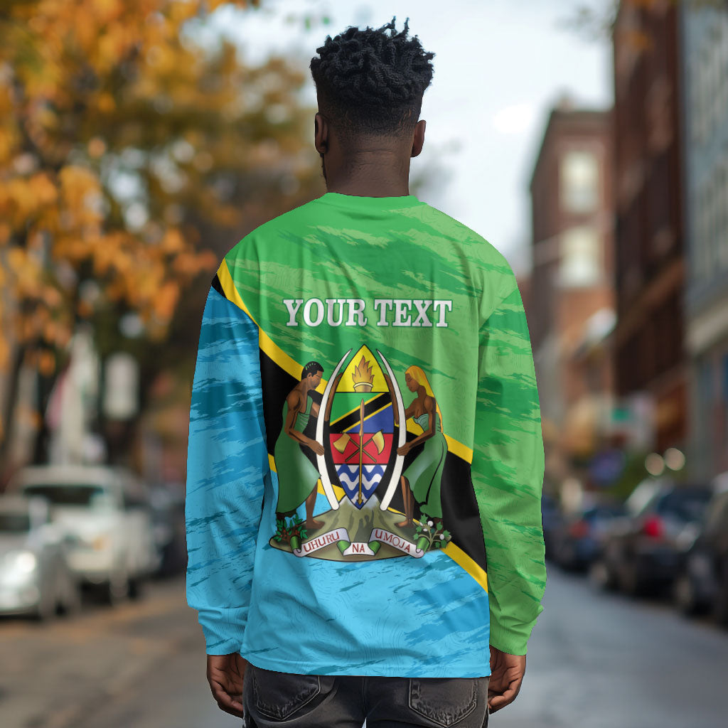Personalized Tanzania Independence Day Long Sleeve Shirt Happy 65th Anniversary Grunge Flag