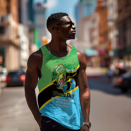 Personalized Tanzania Independence Day Men Tank Top Happy 65th Anniversary Grunge Flag