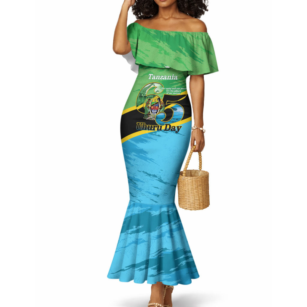 Personalized Tanzania Independence Day Mermaid Dress Happy 65th Anniversary Grunge Flag