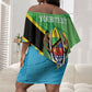 Personalized Tanzania Independence Day Off Shoulder Short Dress Happy 65th Anniversary Grunge Flag