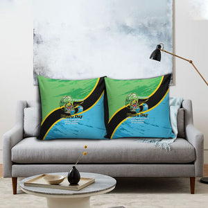 Tanzania Independence Day Pillow Cover Happy 65th Anniversary Grunge Flag