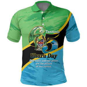 Personalized Tanzania Independence Day Polo Shirt Happy 65th Anniversary Grunge Flag