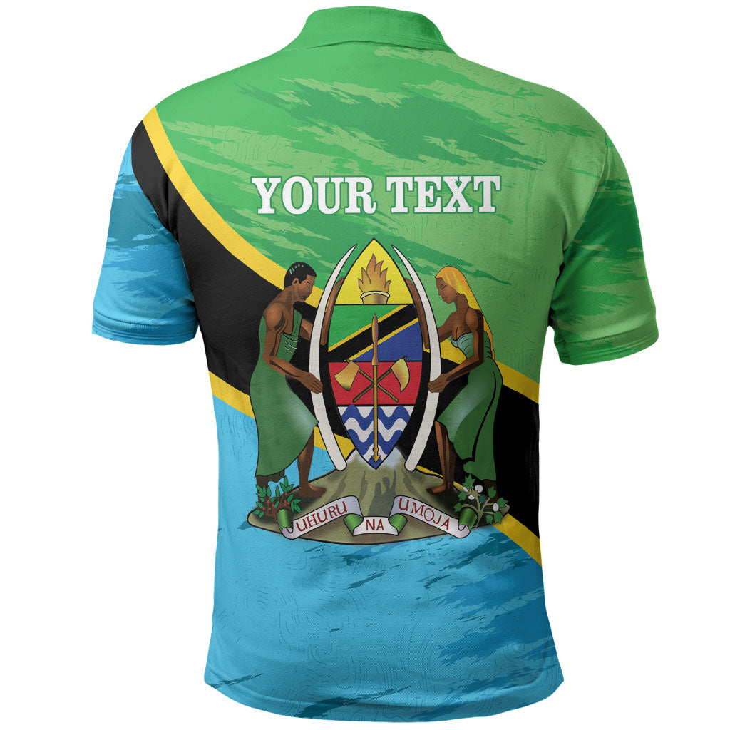 Personalized Tanzania Independence Day Polo Shirt Happy 65th Anniversary Grunge Flag